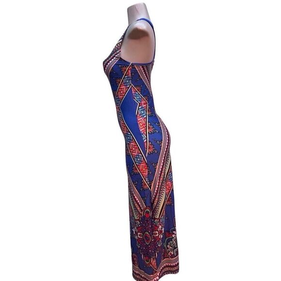 Boho Tribal Maxi Dress Women's S/M Multi Geometric V-neck Sleeveless Racerback - Picture 8 of 12